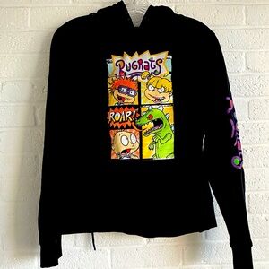 RUGRATS NICKELODEON Hoodie XL KIDS Black Unisex Comic Strip Cropped Pullover